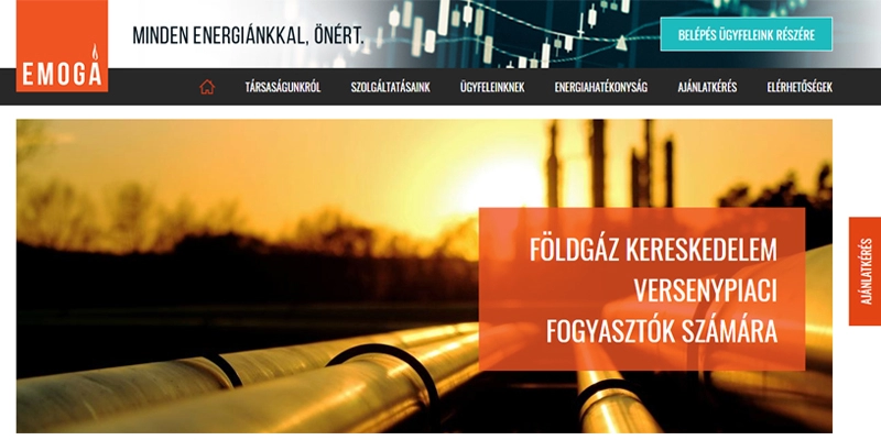 EMoGÁ földgázpiaci szolgáltató weboldala