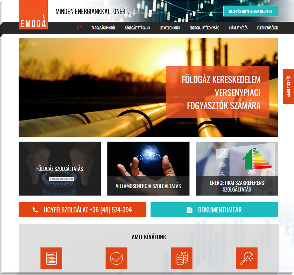 EMoGÁ földgázpiaci szolgáltató weboldala